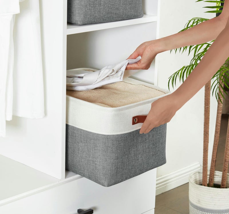 DECOMOMO Storage Baskets for Shelves - Fabric Storage Bins, Linen Closet Organizers and Storage (Slate Grey & White, XL - 3 Pack) - Image 3